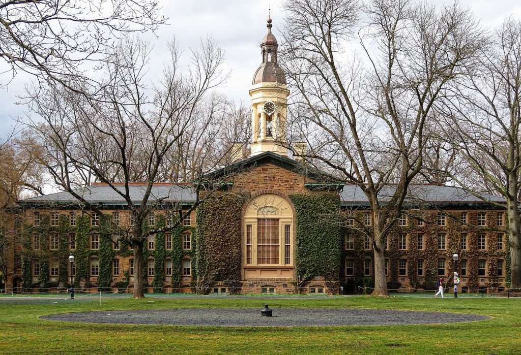 Ivy-covered Nassau Hall is featured at Princeton University.