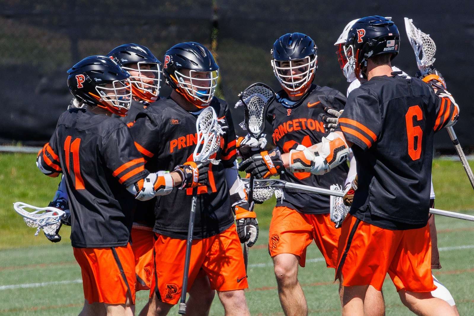 Players on the Princeton men's lacrosse team celebrate.