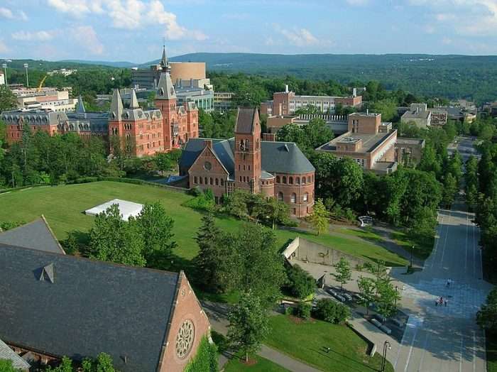 This is an aerial image of Cornell University's campus.