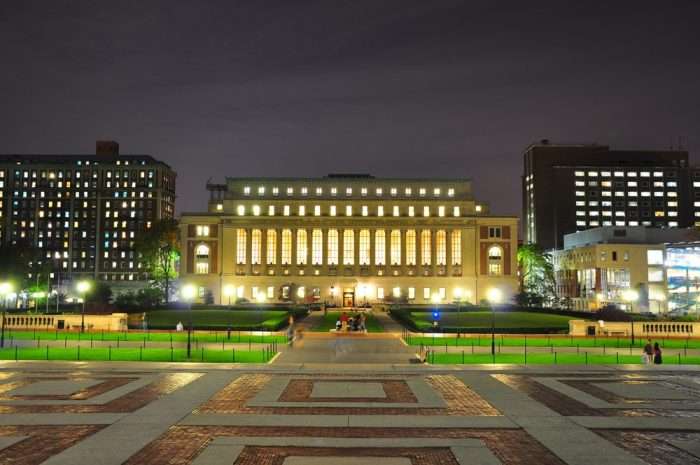 A wide shot of Columbia University.