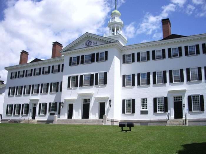 A view of Dartmouth Hall on Dartmouth College's campus.