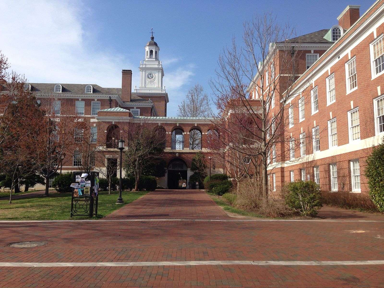 A view of the exterior of Gilman Hall at Johns Hopkins University.