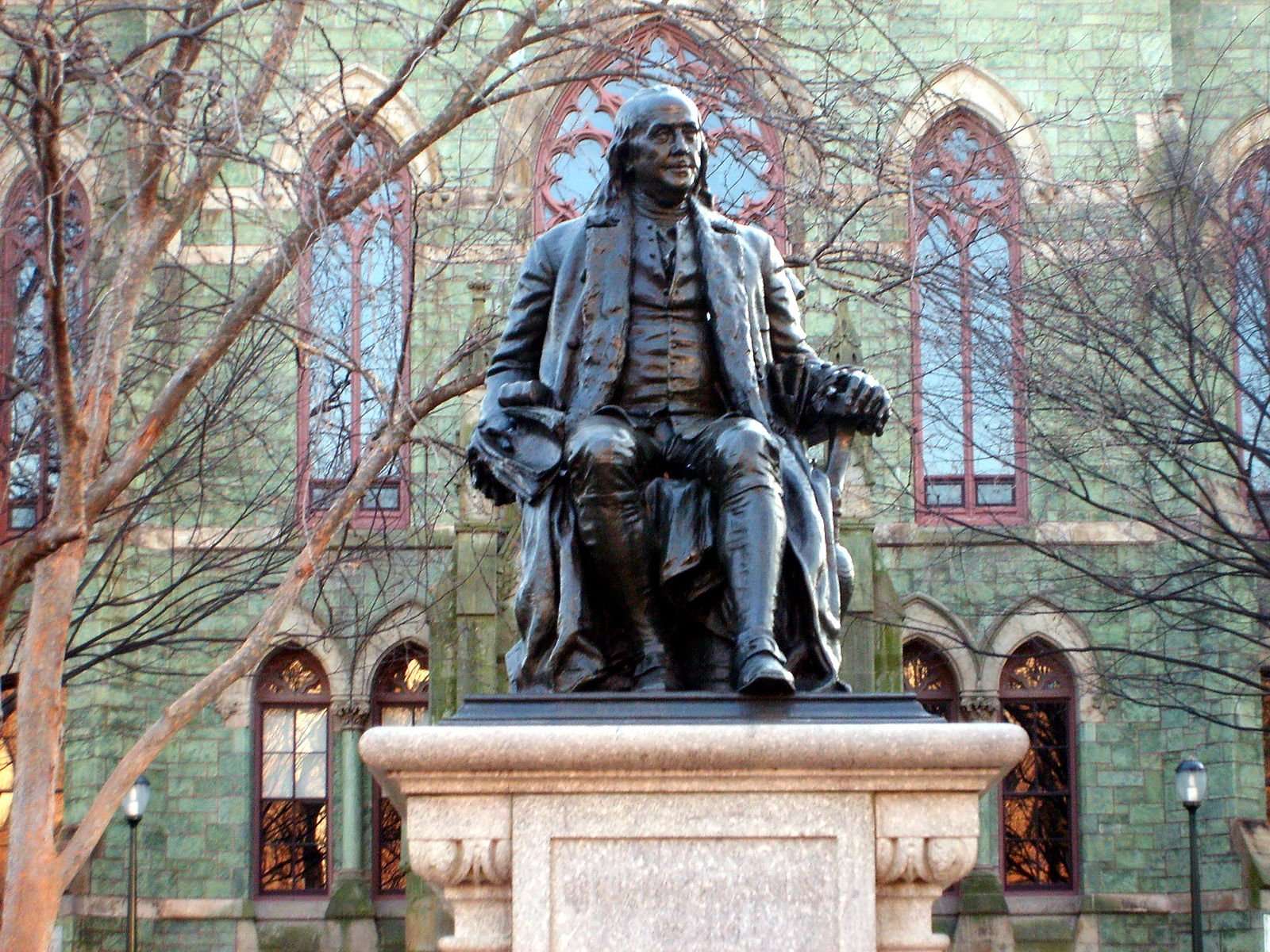 A statue of Benjamin Franklin is featured at the University of Pennsylvania.