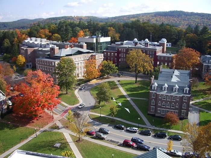 This is a view of Dartmouth College's Green from the sky.