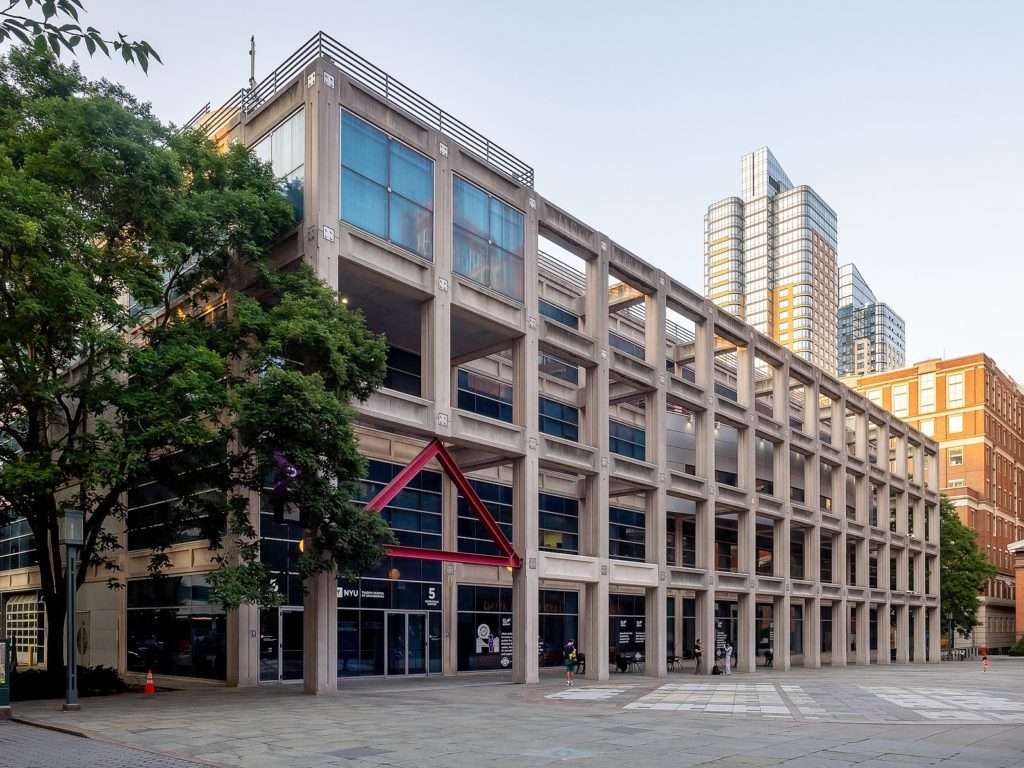 This is an exterior picture of NYU Tandon - Bern Dibner Library of Science and Technology.